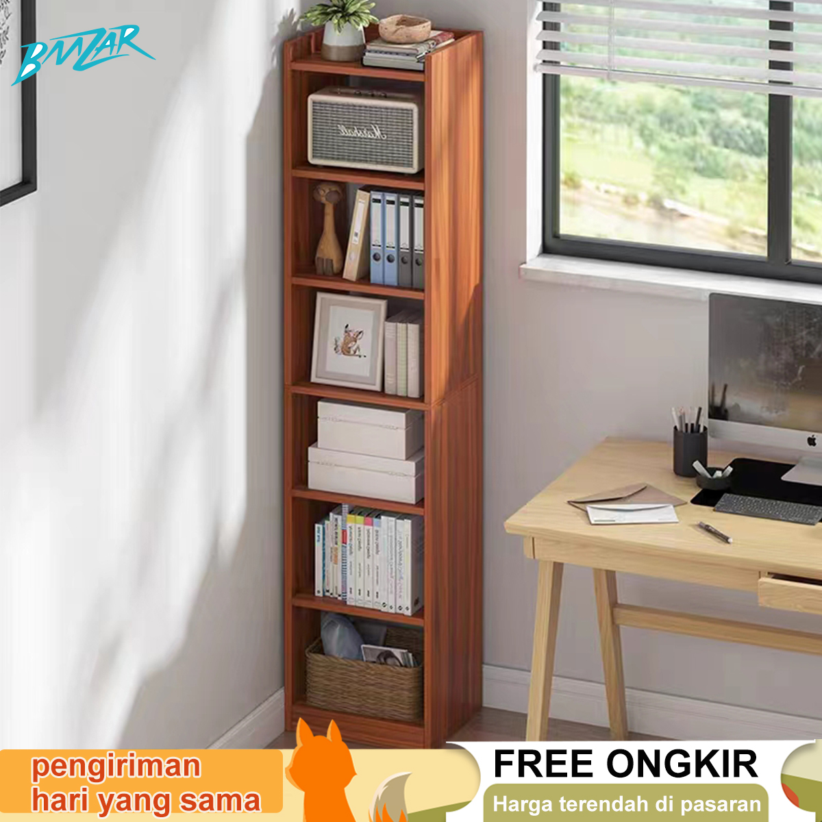 BM Rak Buku Kayu 6 SUSUN Rak Penyimpanan Minimalis Rak Susun Rak Buku Portable