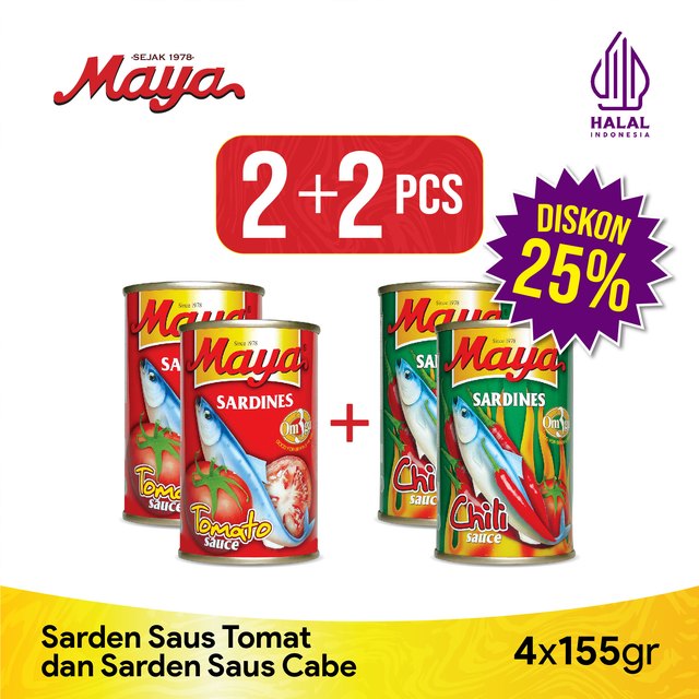 MAYA SARDEN  2+2 sarden tomat dan cabe 155 gram