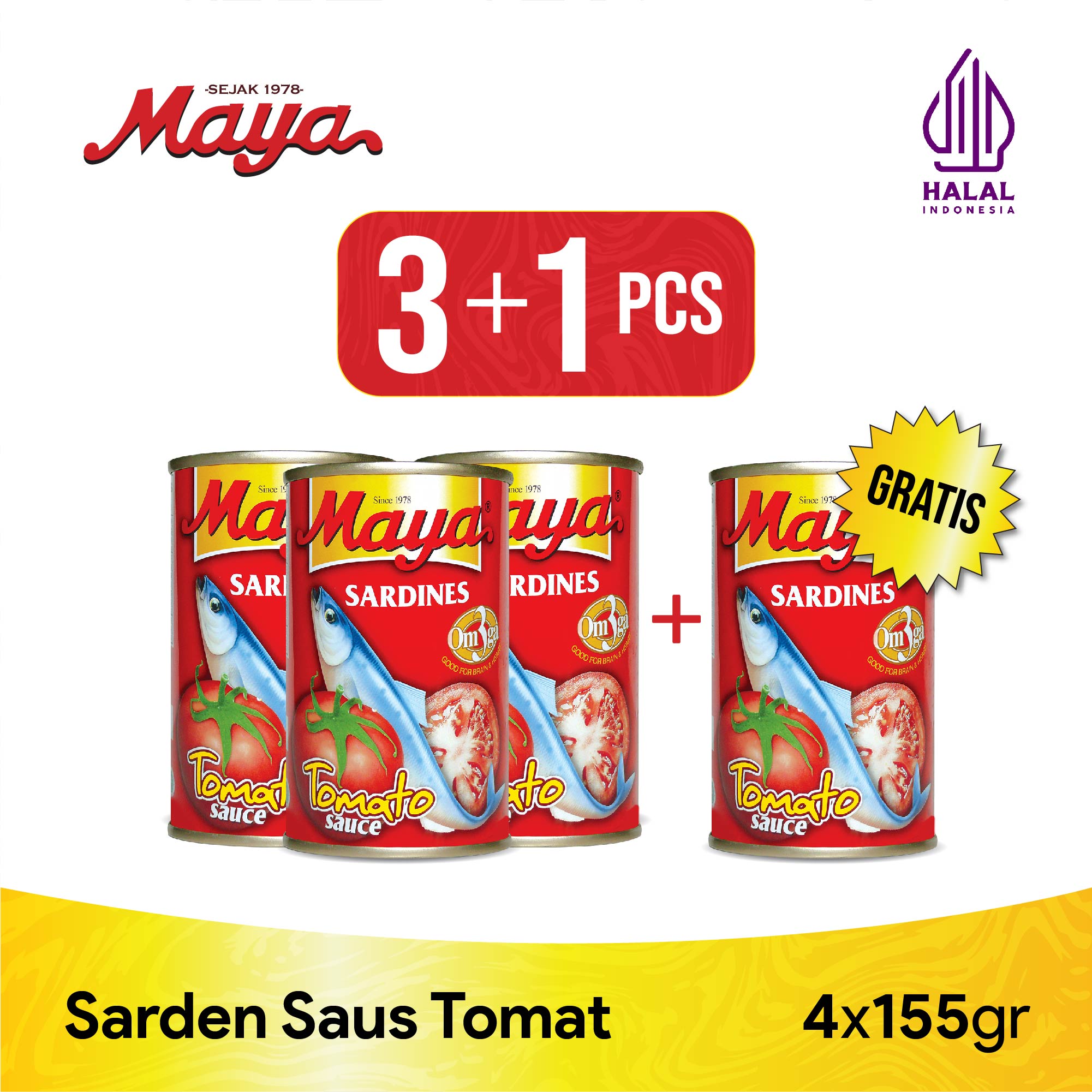 MAYA SARDEN SAUS TOMAT 155gr beli 3 GRATIS 1