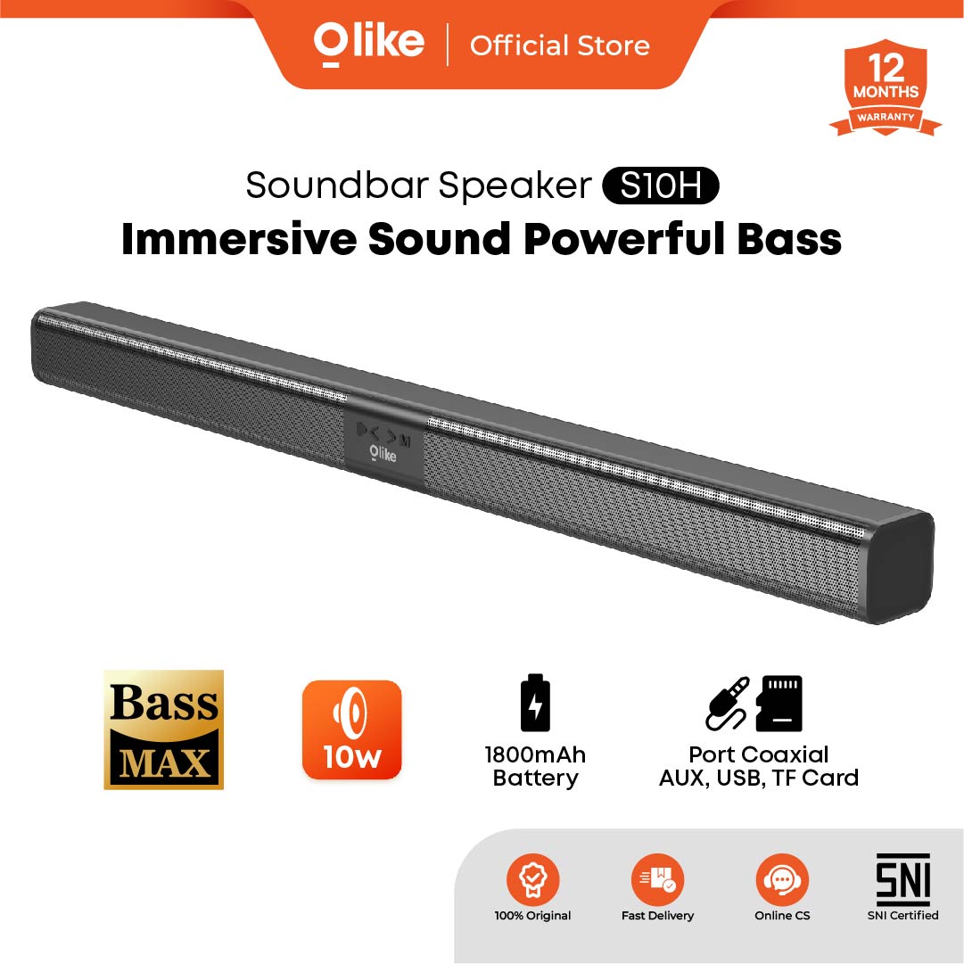 [BEST SELLING] Olike S10H Soundbar Speaker 10W Subwoofer | Bluetooth 6.0 | Bass Max Immersive Sound | 5 Mode Playback | Baterai 1800mAh | Pemasangan Dinding with Mounting untuk TV 55" | Garansi 1 Tahu