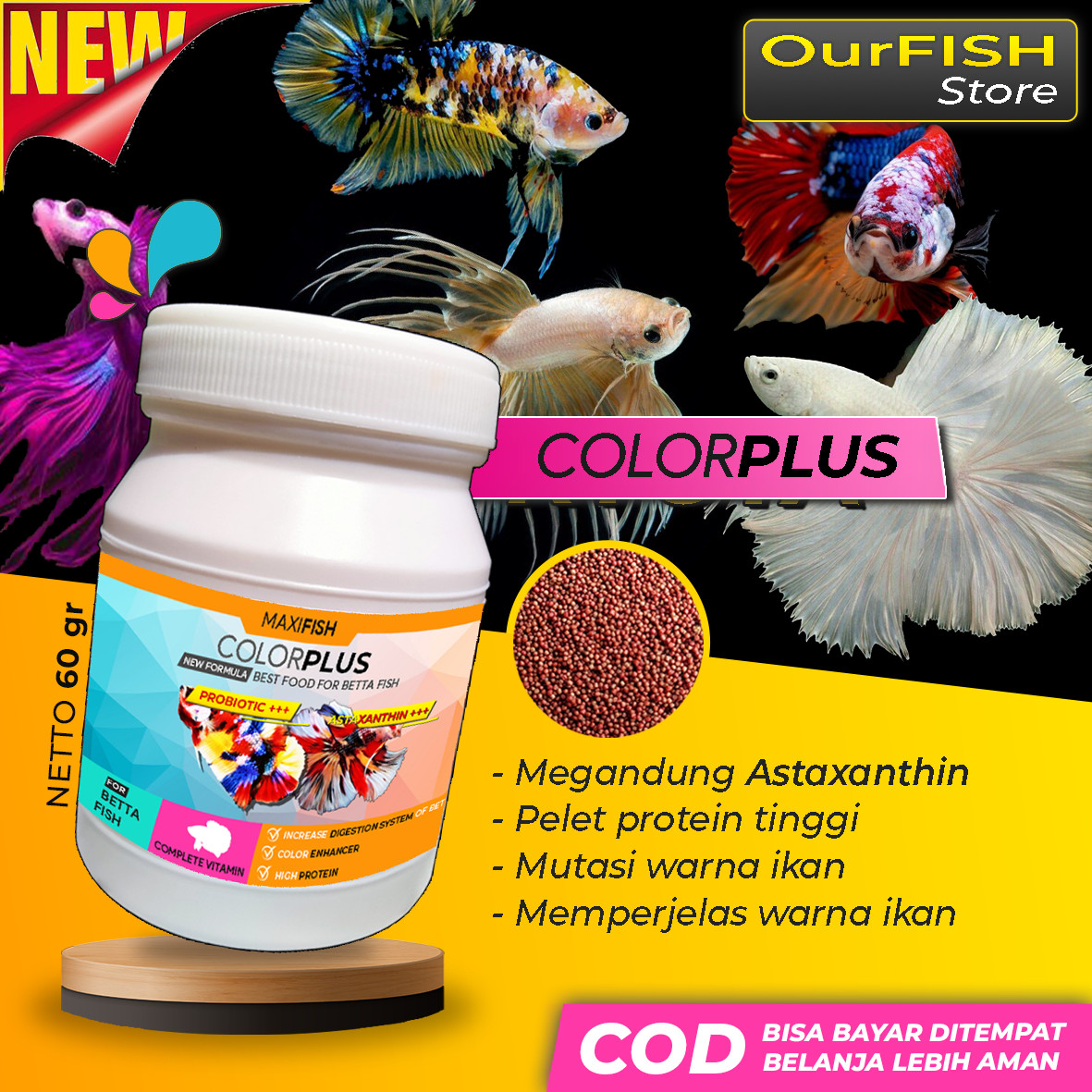 Pelet Pakan Ikan Cupang COLORPLUS Blue Rim Avatar Halfmoon Galaxy Gi