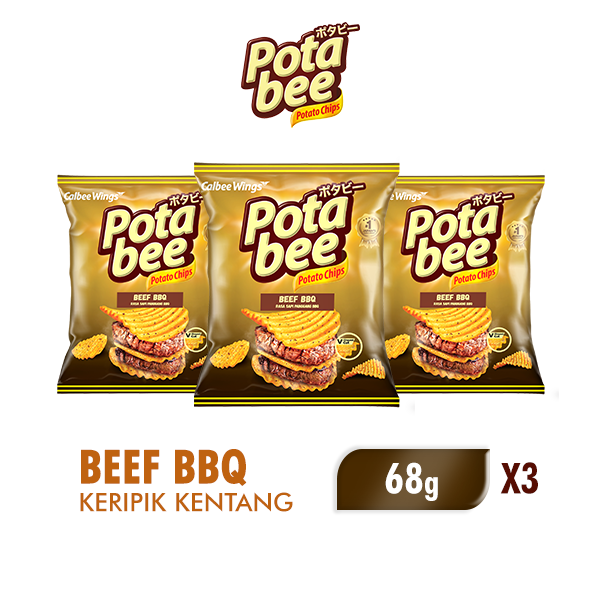 Potabee Keripik Kentang Beef BBQ 68g x3