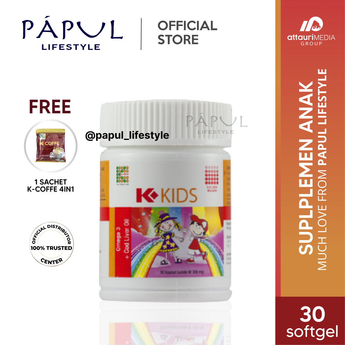 Suplemen Anak K KIDS Omega 3 Kids - (30 Softgel) Original K Link - FREE K-Coffe 4 in 1 - Papul Lifestyle | Attauri Media