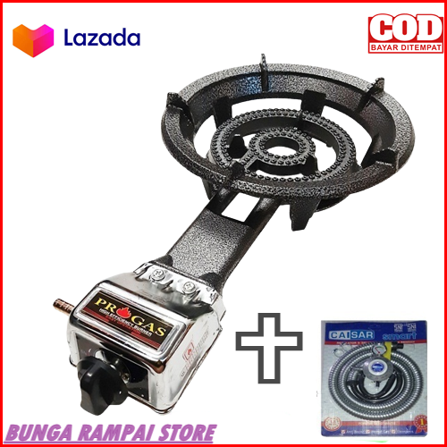 Kompor Gas Cor Komersial Progas  1 Tungku Mawar 34 cm Paket + selang sni