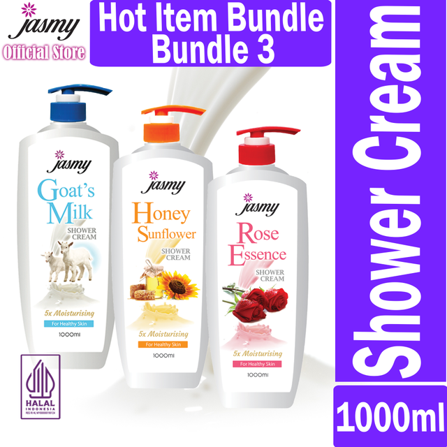 Paket Laris 3 x 1L Goat Milk-Honey-Rose Jasmy Shower Cream sabun mandi cair body wash import Malaysia