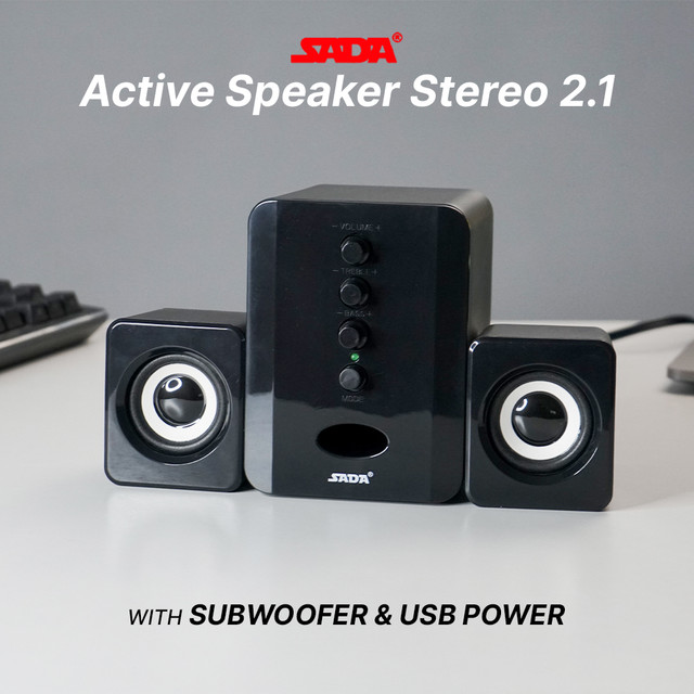 Speaker Stereo 2.1 with Subwoofer & USB Power //SADA D-202 //SADA D-203 //SADA D-208 - Black