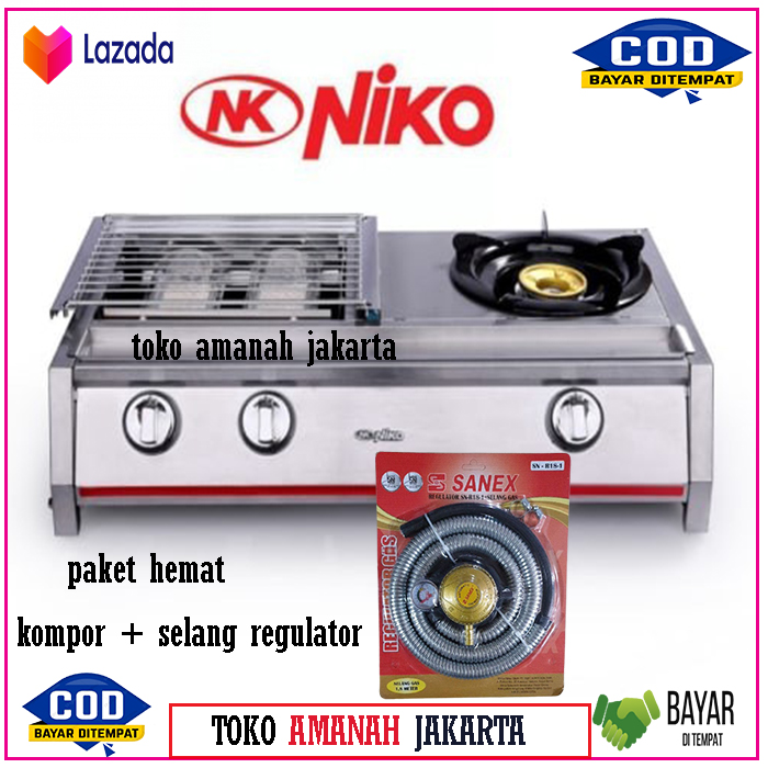 paket SELANG REGULATOR SNI+Niko NK GRS21 kompor Gas 2 in 1 Panggangan Sekaligus Ada Kompor 1 Tungku