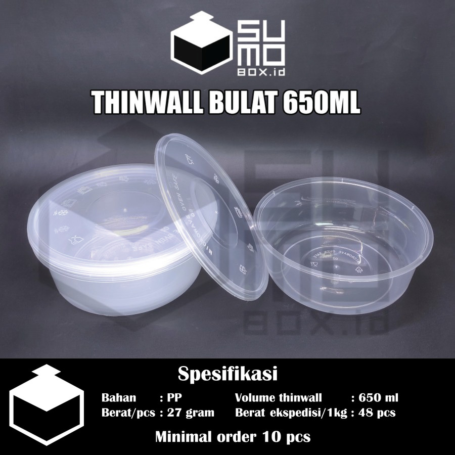 [1 PAK ISI 25 PCS] Thinwall MANGKOK BULAT 650ml + tutup / bowl plastik mangkuk baso bubur mie 650 ml