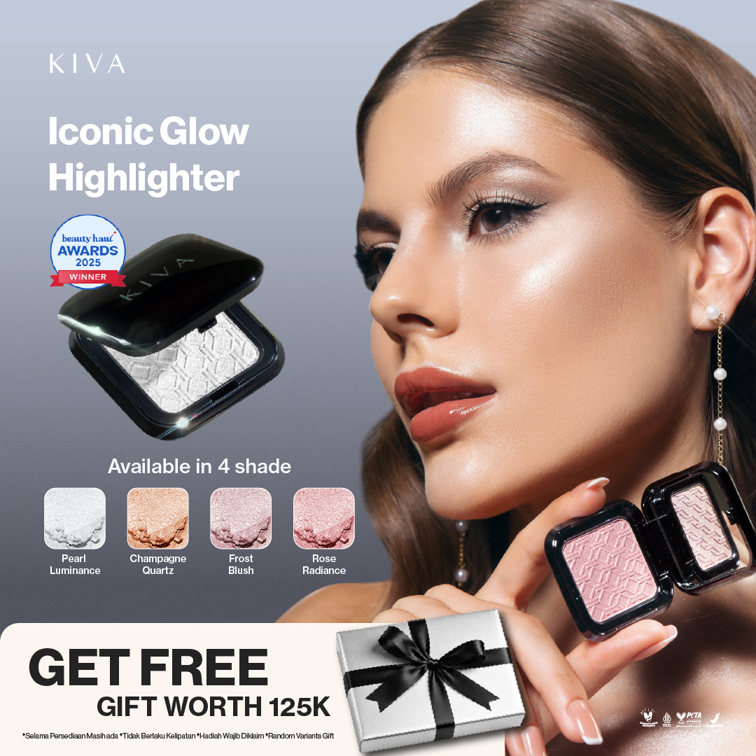 KIVA Iconic Glow Highlighter -  Natural Soft Glow Silk Powdery Texture Ringan Creamy Blendable Buildable Formula Powder Highlighter Tahan Lama BPOM Kosmetik