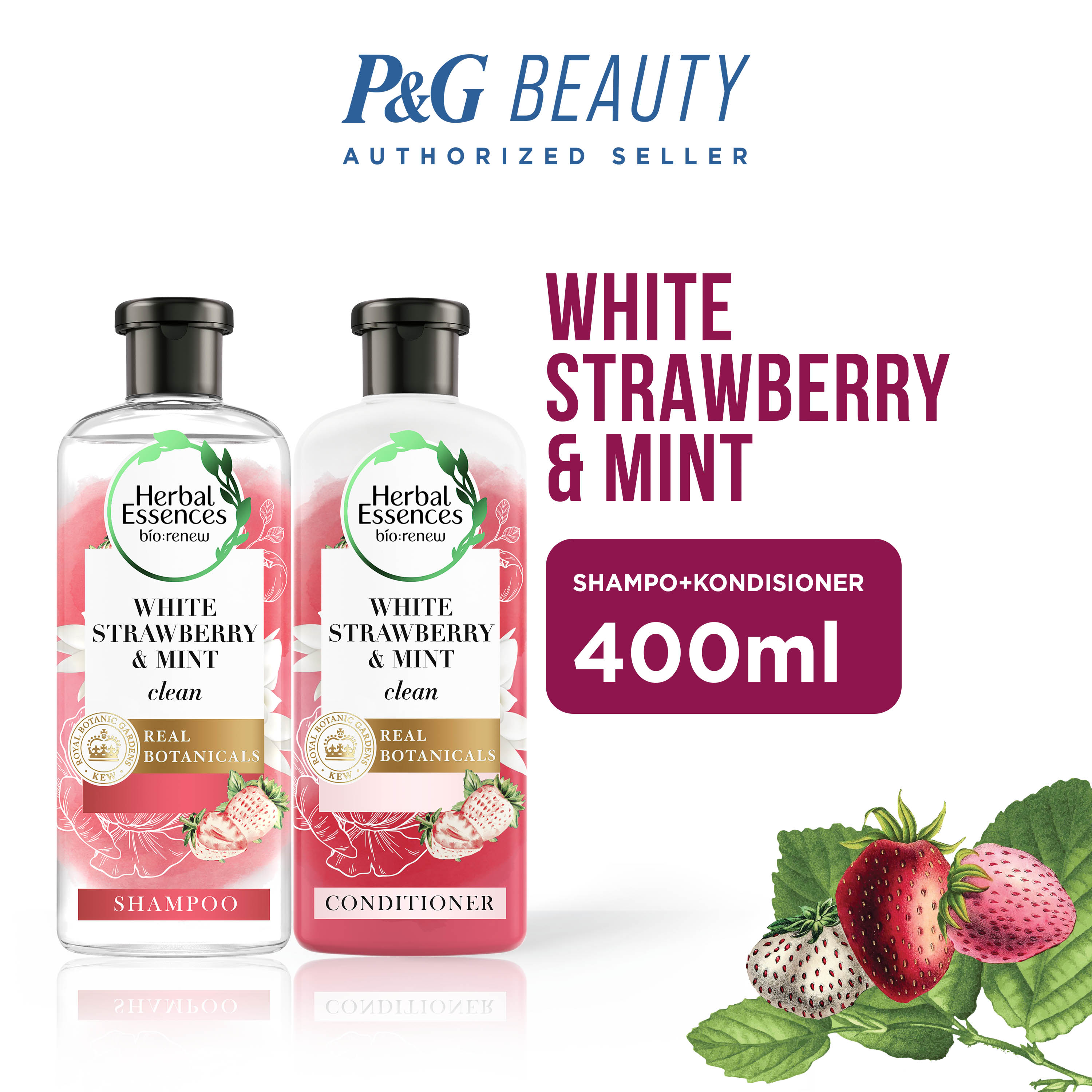 Herbal Essences Bio: Renew Clean White Strawberry & Mint 90% Natural Origin Shampoo 400ML + Conditioner