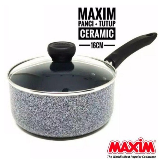 Maxim Neostone Marble Ceramic Saucepan 16 Cm + Tutup Kaca