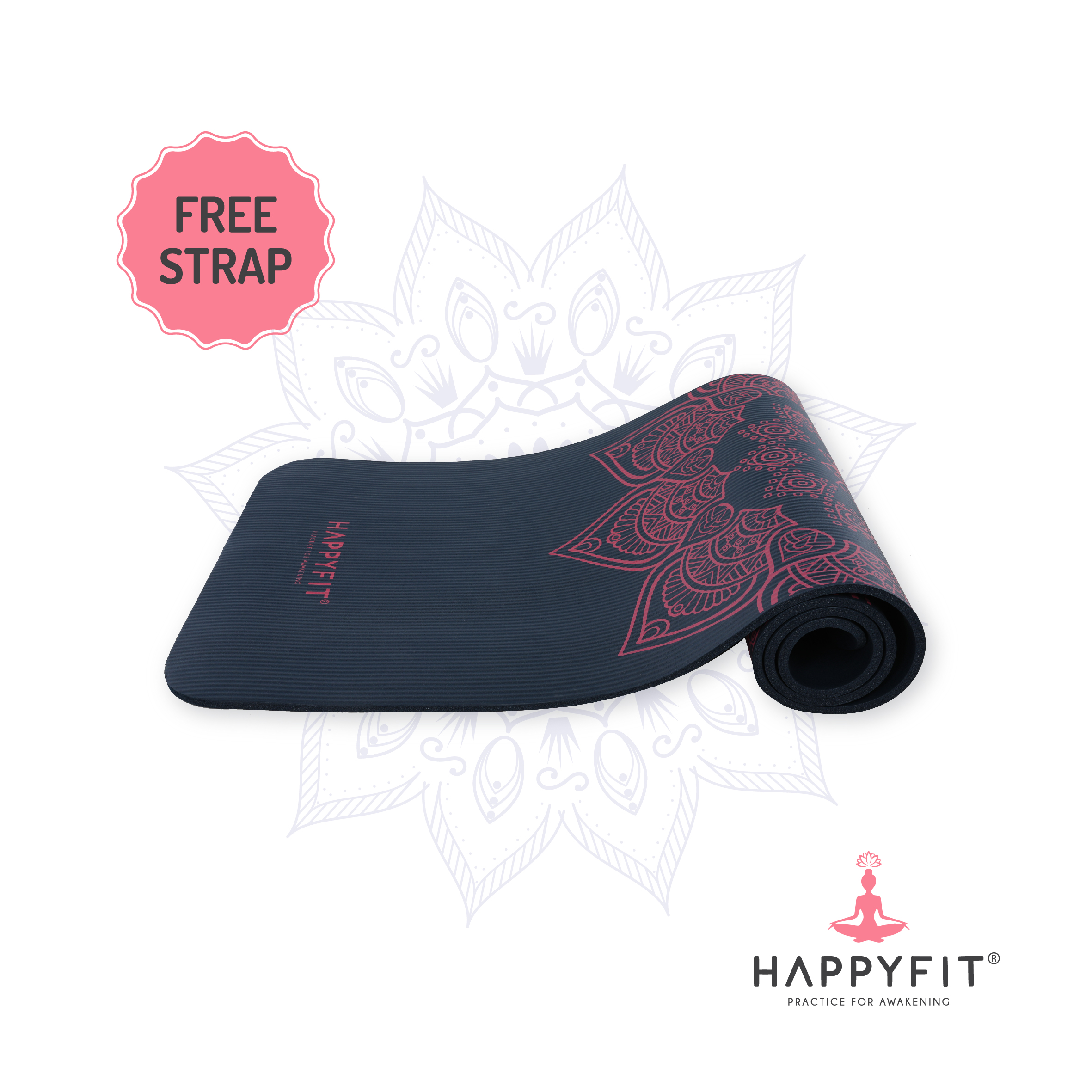 HAPPYFIT [FREE Strap] Yoga Mat Motif NBR 10mm - Matras Yoga NBR - Matras Olahraga