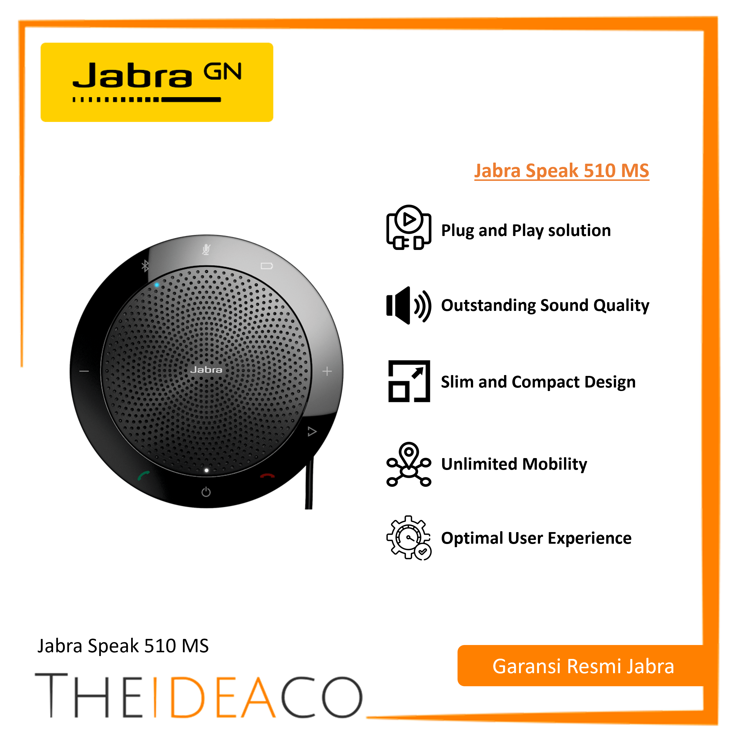 Jabra Speak 510 MS Portable USB and Bluetooth Speakerphone (7510-109)