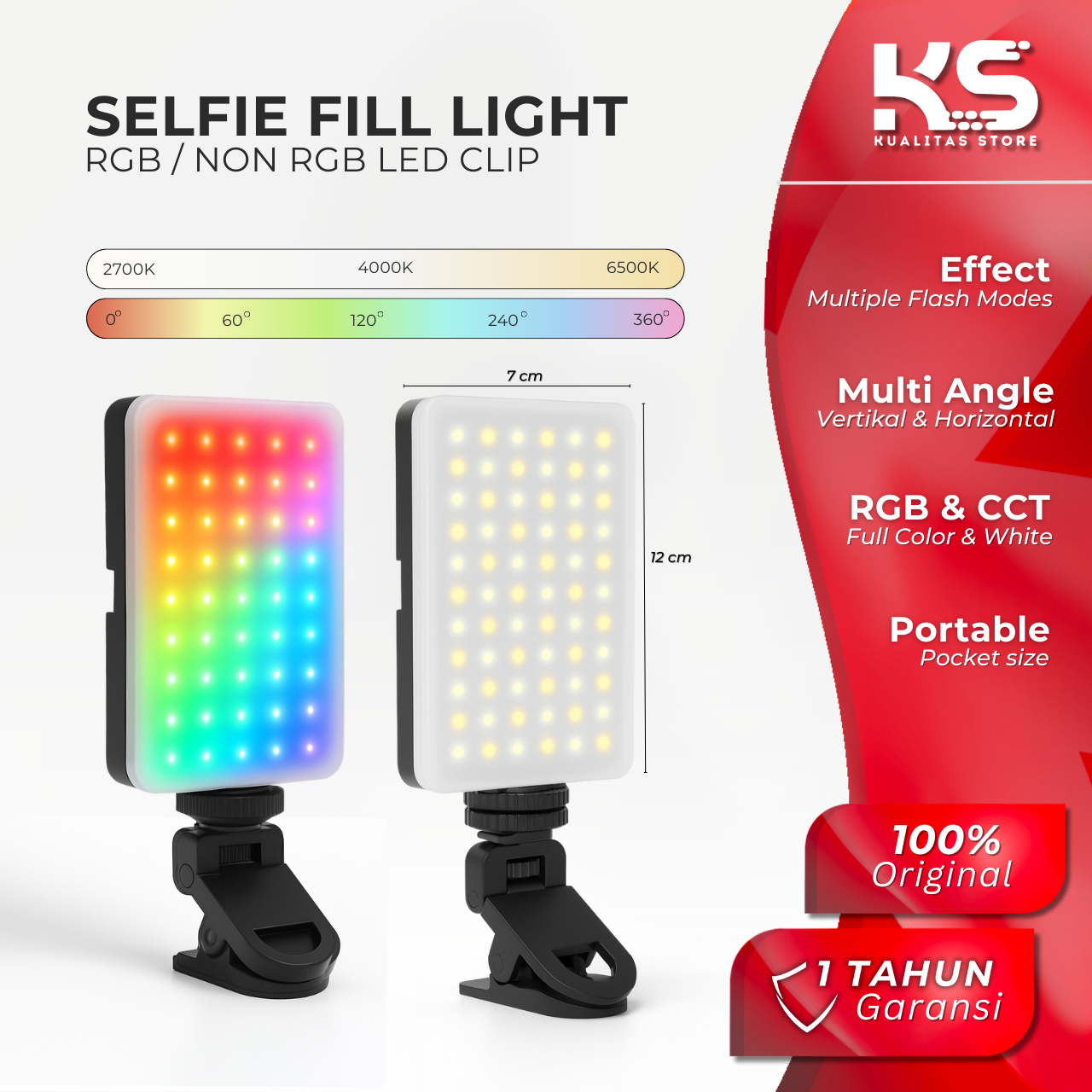 Lampu Selfie Portable RGB LED Full Color Multi Modes / Lampu Mini Jepit Handphone Kamera Laptop Serbaguna