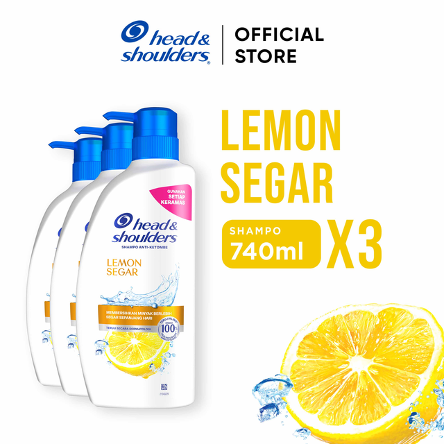 Head & Shoulders Shampoo Anti-Dandruff Lemon Segar 740ml x3