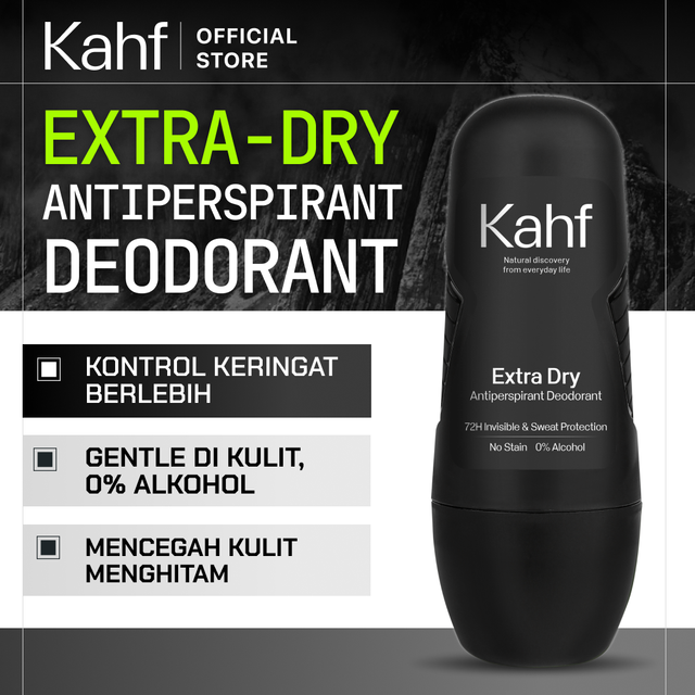 Kahf Deodorant Roll On Antiperspirant 45 ml - Deodoran Deo Pria Freshness All Day, 0% Alcohol, Easy Application, Anti Iritasi, Bebas Bau, Tahan Keringat, Wangi Seharian - Suitable for Daily Use