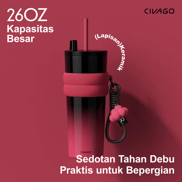 CIVAGO（26oz/768ml）Tumbler Kopi Stainless Steel dengan Tutup & Lapisan Keramik – Termos Vakum untuk Minuman Panas dan Dingin