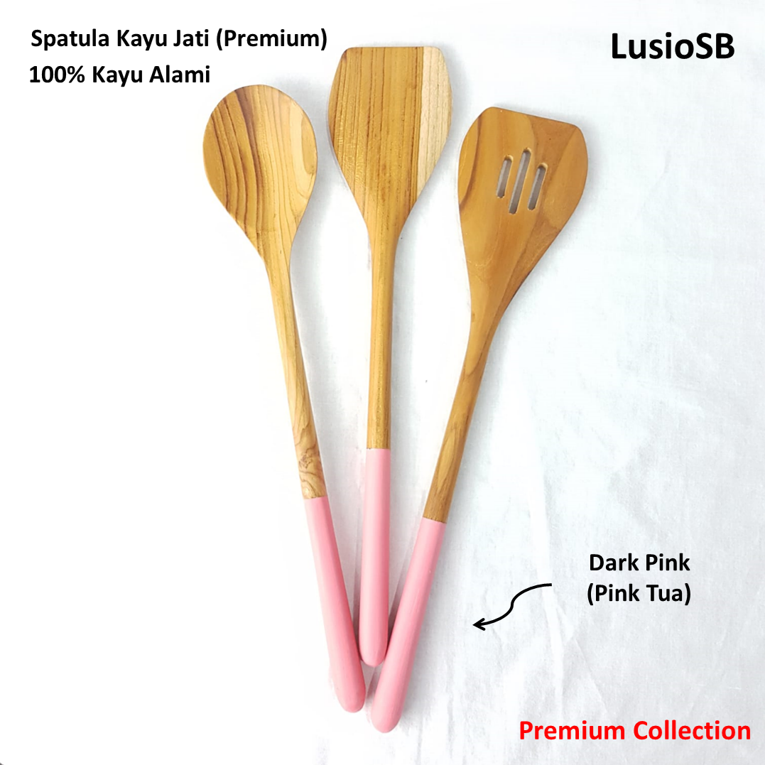 LusioSB Spatula DARK PINK Kayu Jati Premium / Wooden Spatula / Sutil Kayu Jati / Sodet Kayu