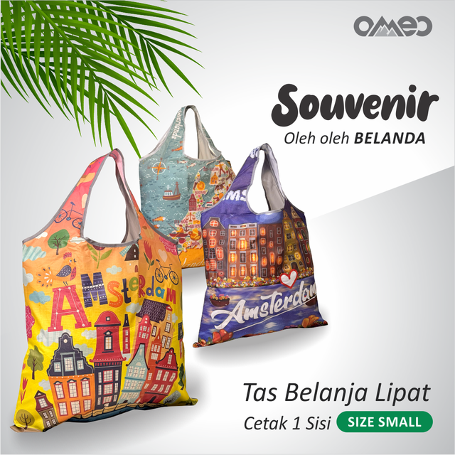 Souvenir oleh oleh Tas Belanja Lipat Shopping Bag Lipat Totebag Full Printing size SMALL