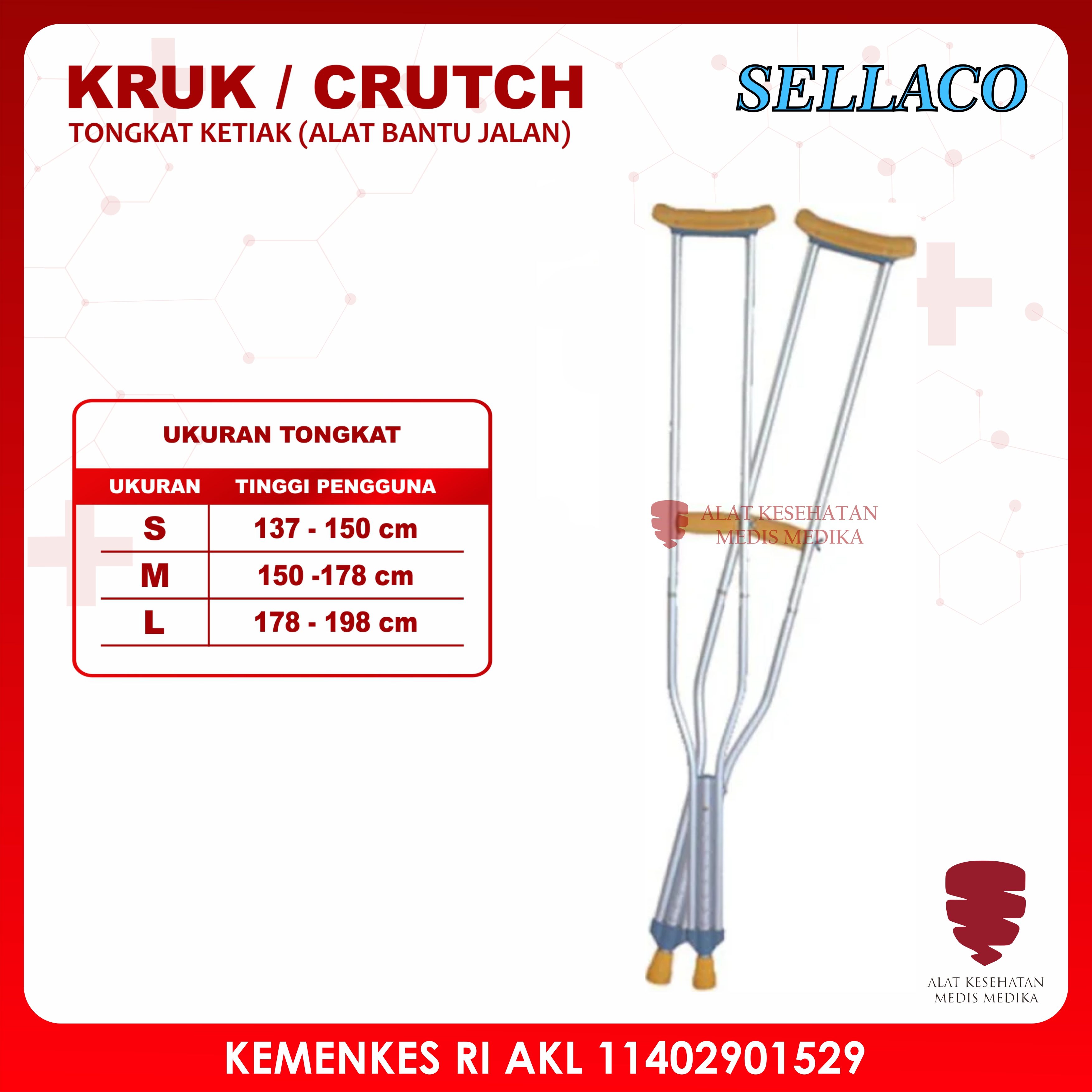 Crutch Kruk Tongkat Ketiak Ukuran L Alat Bantu Jalan Sepasang Large