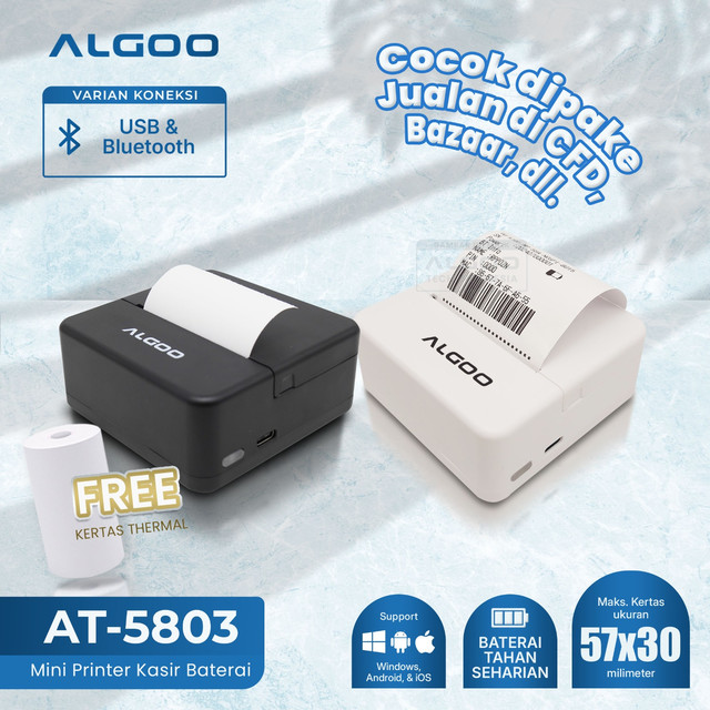 ALGOO AT-5803 Printer Struk Nota Thermal Bluetooth Tanpa Tinta