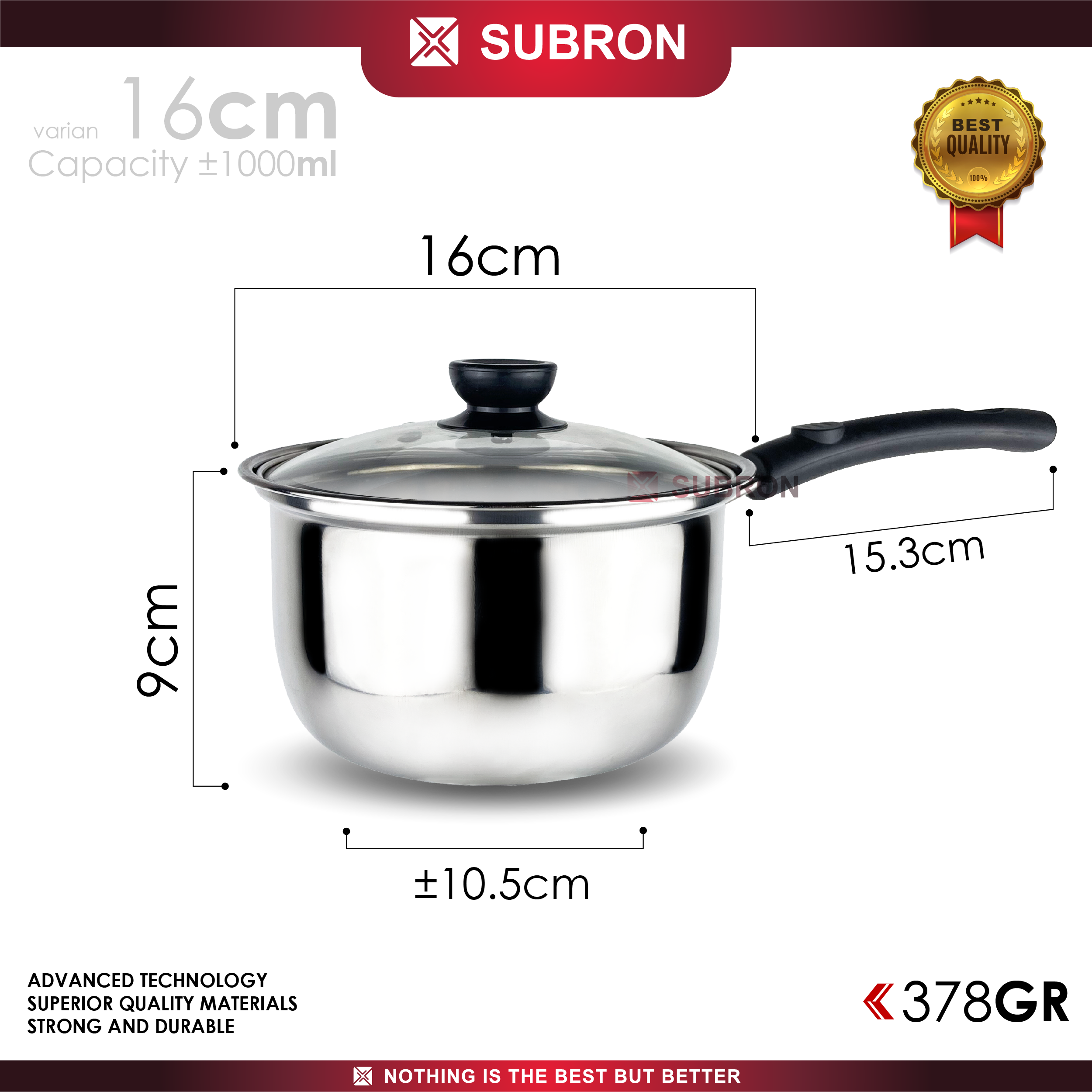 SUBRON Panci susu milk pot mpasi 16cm 18cm 20cm tutup kaca stainless steel murah