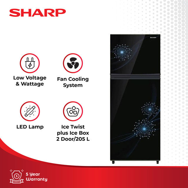 Sharp Kulkas 2 Pintu Shine MagneGlass series SJ-237MG-DB - Biru