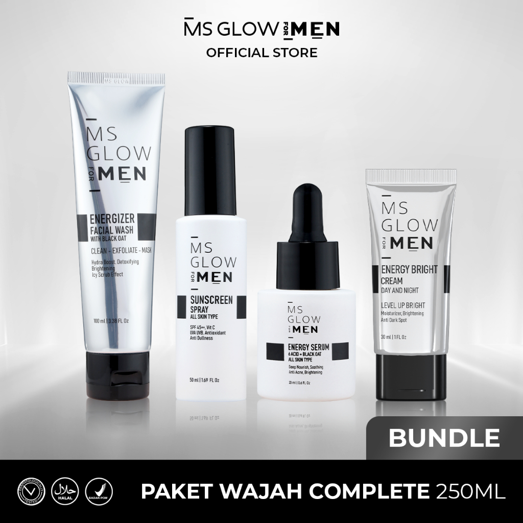 MS Glow For Men - Paket Lengkap Isi 4 - Skincare Wajah Pria Kulit Kusam Berjerawat