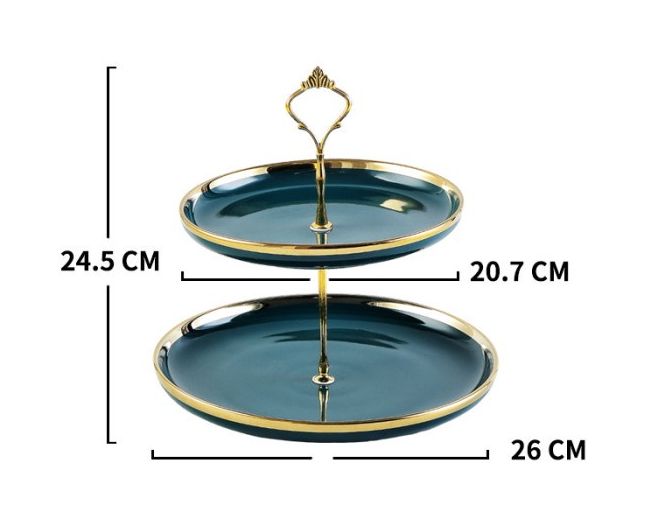 TEMPAT PIRING KUE DOUBLE LAYER DESSERT PLATE KERAMIK ELEGANT GOLD/ DOUBLE LAYER CAKE PLATE ELEGANT