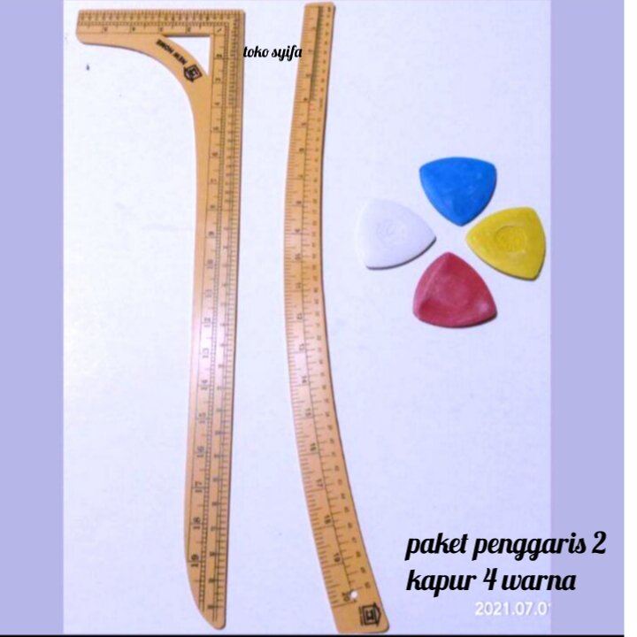 paket penggaris pola jahit 2 penggaris +kapur 4 warna - penggaris BESAR pola jahit - penggaris murah - penggaris pola toko syifa