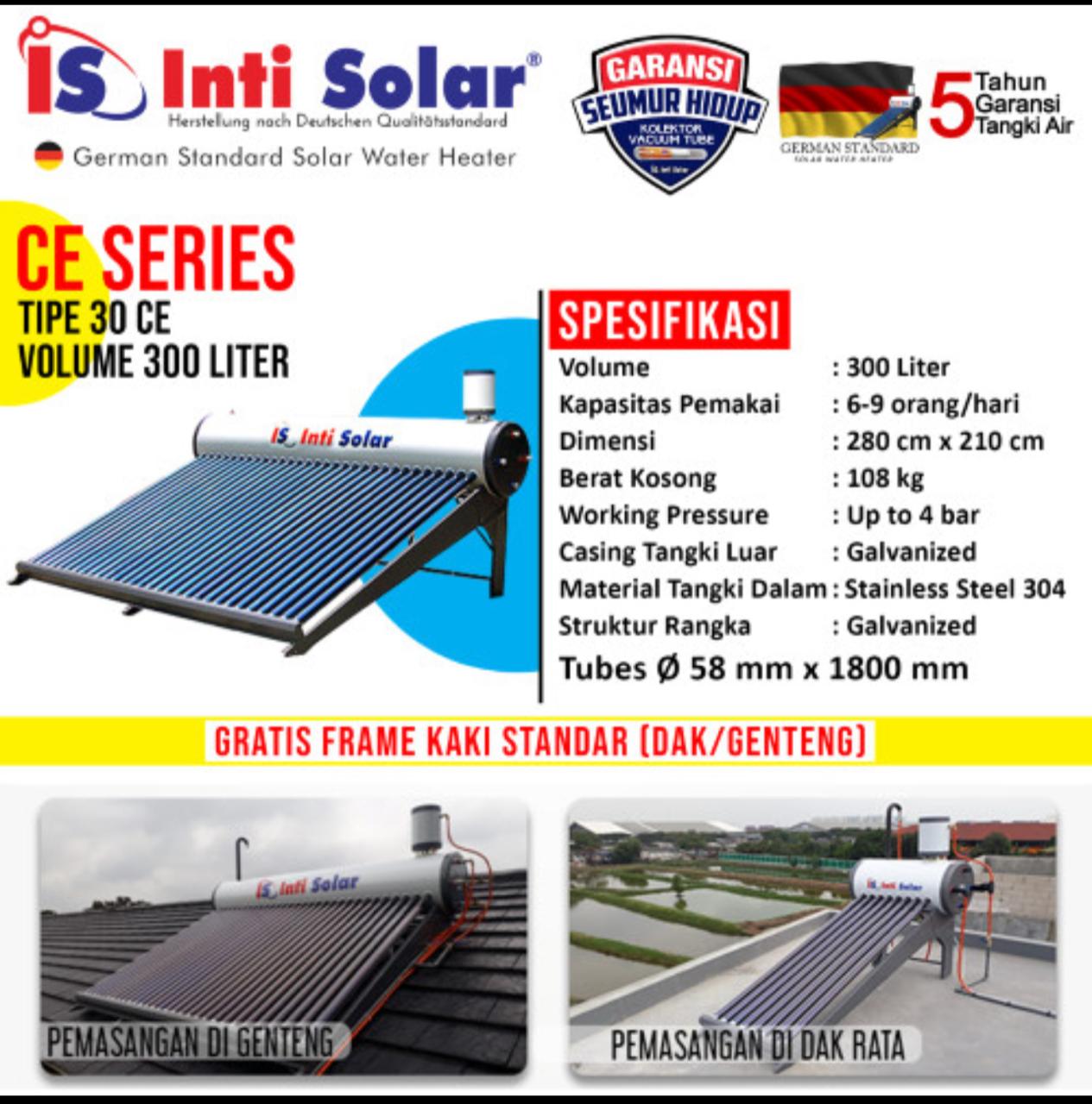 INTI SOLAR 30 CE PEMANAS AIR SURYA 300ltr IntiSolar Water Heater 30CE