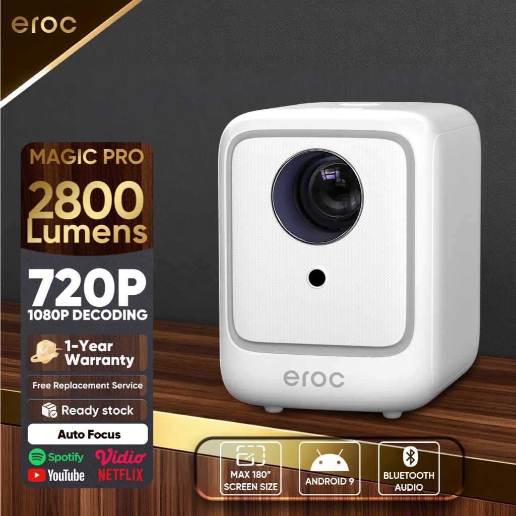 EROC Smart Mini Proyektor LCD 2800 Lumens Android IOS Cast Netflix Compatible - MAGIC PRO