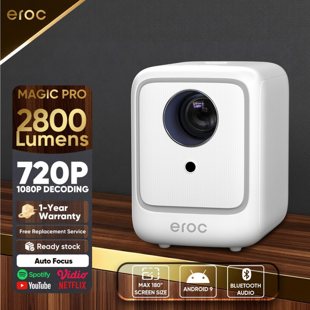 EROC Smart Mini Proyektor LCD 2800 Lumens Android IOS Cast Netflix Compatible - MAGIC PRO