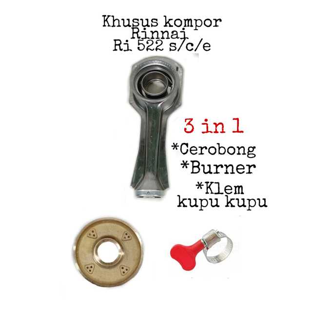 Paket Hemat Ongkir / Burner Kompor Gas Rinnai / Cerobong / Klem Selang Kompor Gas rinnai / Body Burner / Cangklong Api Rinnai Set /3325apl
