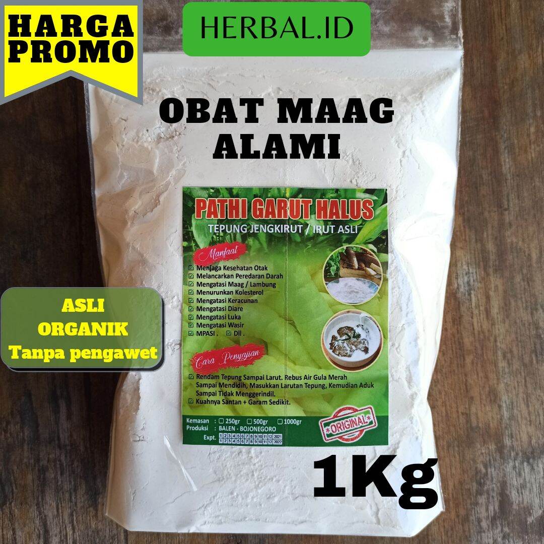 tepung garut 1kg / tepung pati garut / tepung garut / pati garut / aroowroot / aroowroot powder / tepung pati garut / jengkirut / irut / jenang gemi / tepung gemi  / obat maag / obat asam lambung / ob