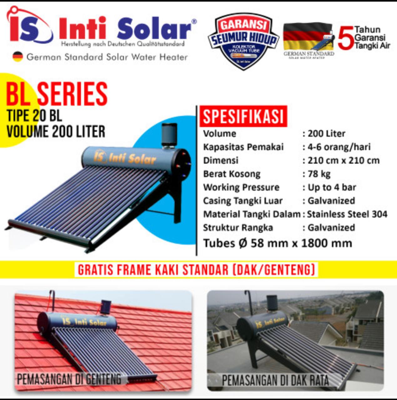 Pemanas Air Surya IntiSolar 200 liter INTI SOLAR WATER HEATER BL20