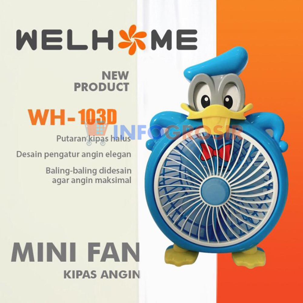 Jual / Kipas Karakter / Donal Bebek Welhome 10 inch WH 103D Box Fan SNI / Lucu / Original / Murah