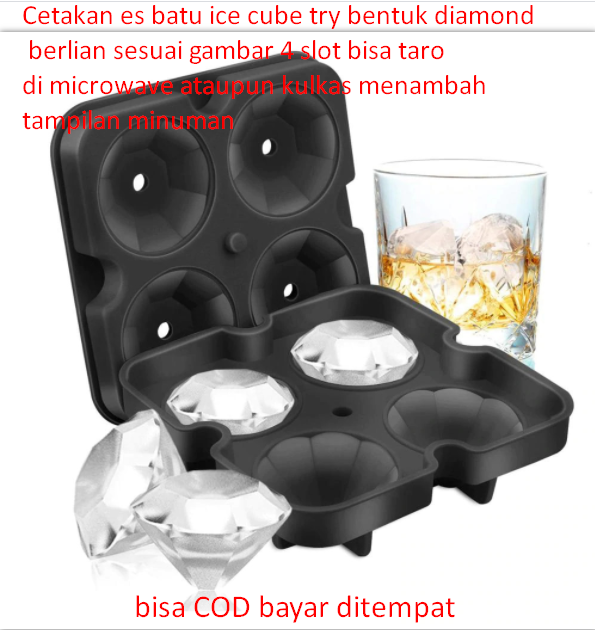 Cetakan es batu ice cube try bentuk diamond berlian sesuai gambar 4 slot bisa taro di microwave ataupun kulkas menambah tampilan minuman