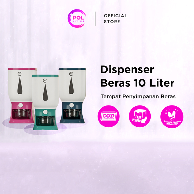 [POL] COD Dispenser Beras Modern 10L | Tempat Penyimpanan Beras Dengan Wadah Pengering | Rice Box Food Grade |  Dispenser Biru Hijau Merah