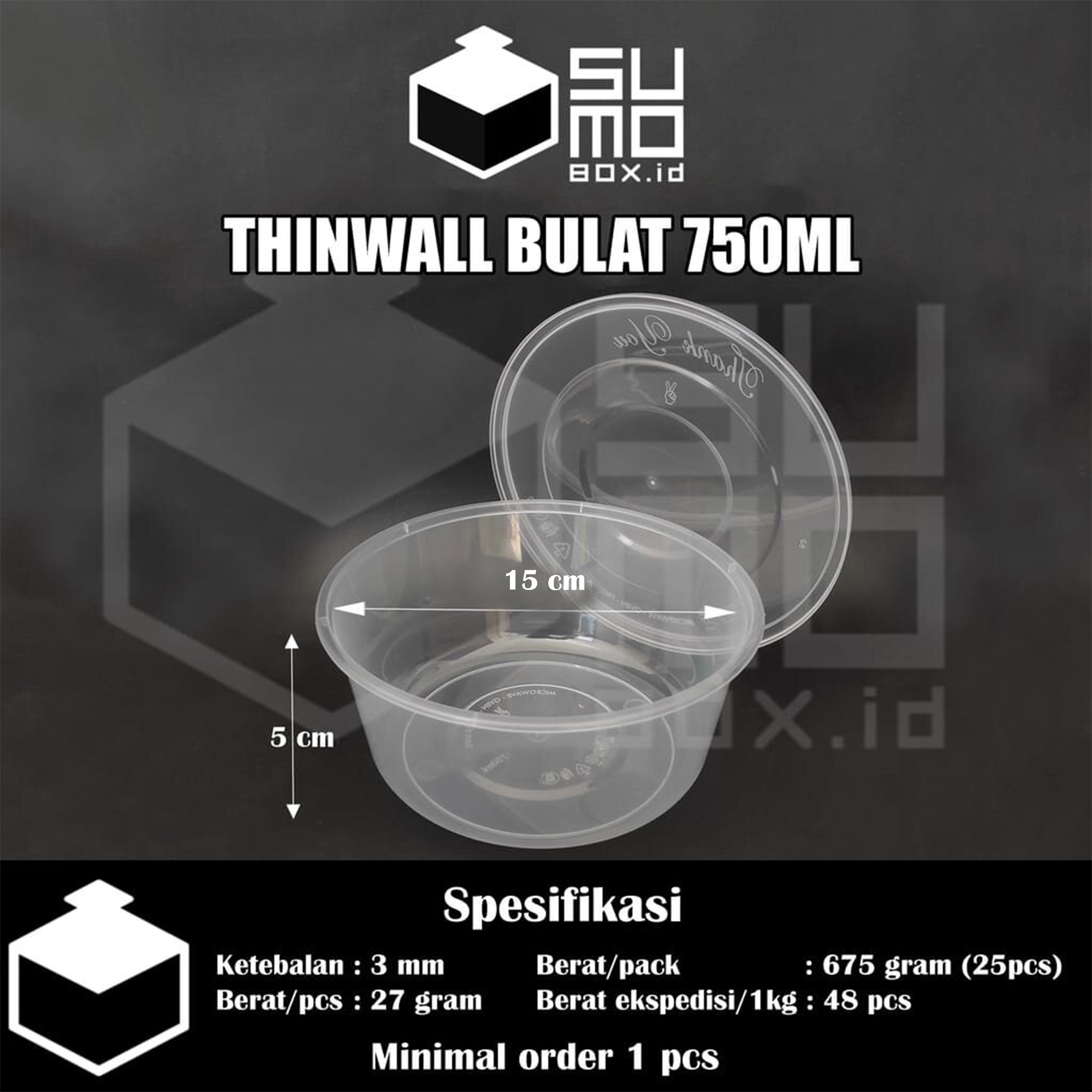 [1 PAK ISI 25 PCS] Thinwall MANGKOK BULAT 750ml + tutup / bowl plastik mangkuk baso bubur mie rice bowl 750 ml
