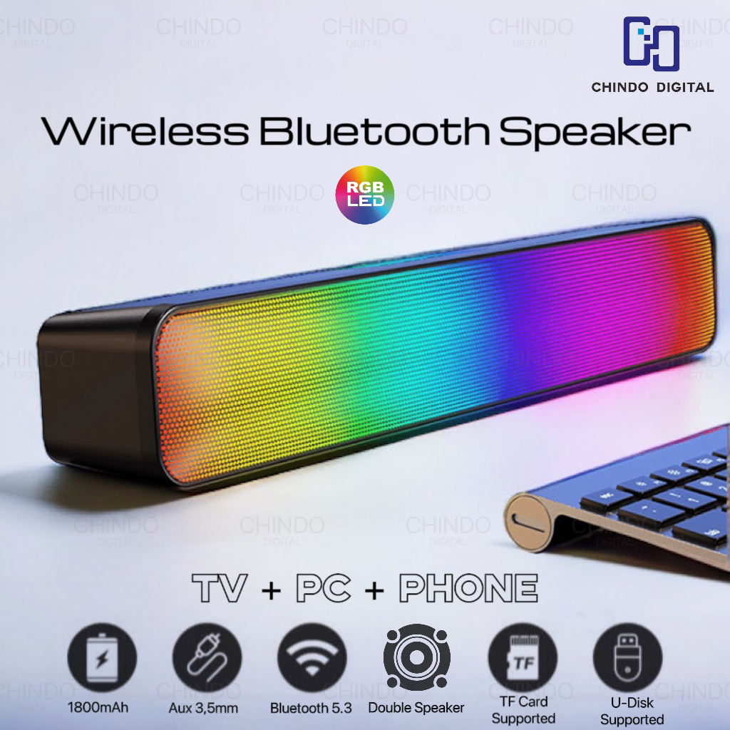 CID19 Speaker Bluetooth Powerful Bass Stereo Long RGB Lampu LED Speaker Soundbar TV Computer RGB Wireless speaker bluetooth sound
