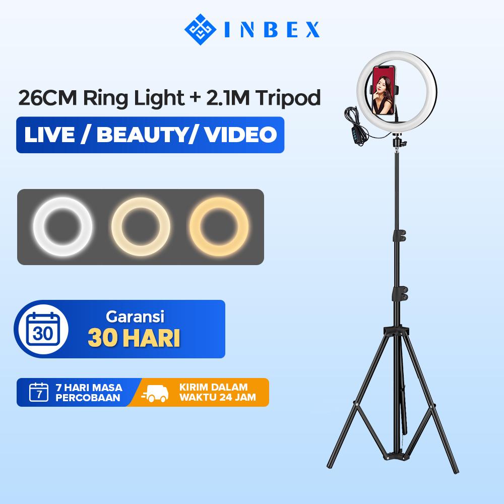 【COD 】【warranty 30 HARI】INBEX Paket 26cm Ring Light+210CM Tripod+Phone Holder for Live Stream Makeup