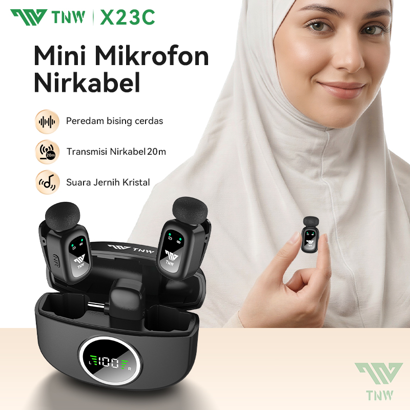 TNW X23C Wireless Microphone Mic Clip on Dual Mikrofon Lavalier Microphone Wireless Mikrofon Ipone dan Charging Case Mic  Wireless untuk Youtuber Facebook Vlog Live streaming