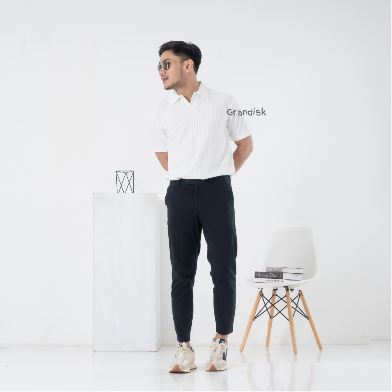 Grandisk Kaos Polo Oversize Knit Premium Pendek Pria Atasan Kerah