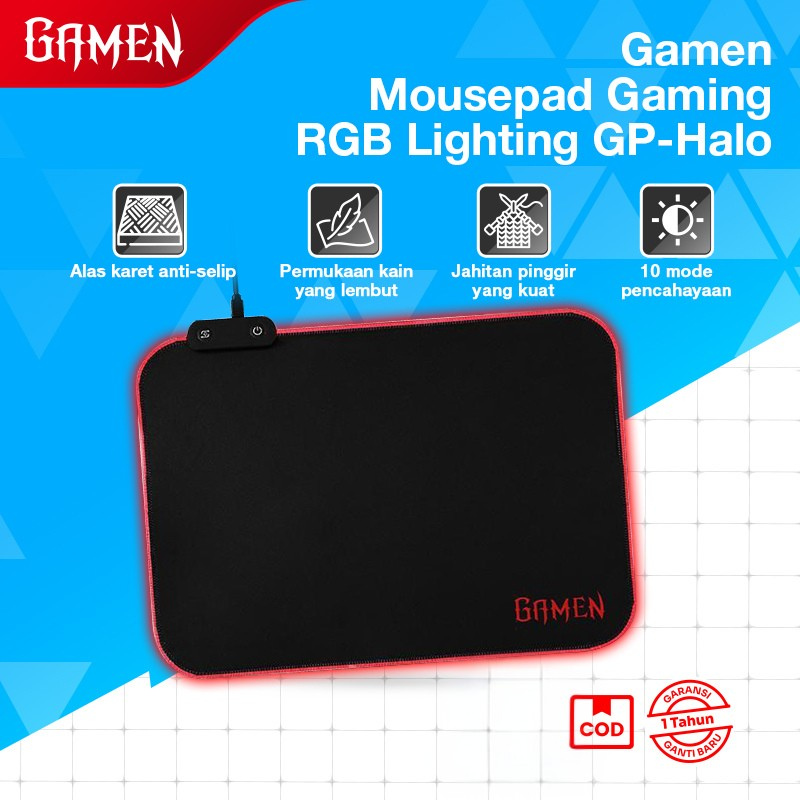 AULA x GAMEN GP-Halo Gaming Mousepad RGB Lighting Anti-Slip Rubber Base Black-Garansi