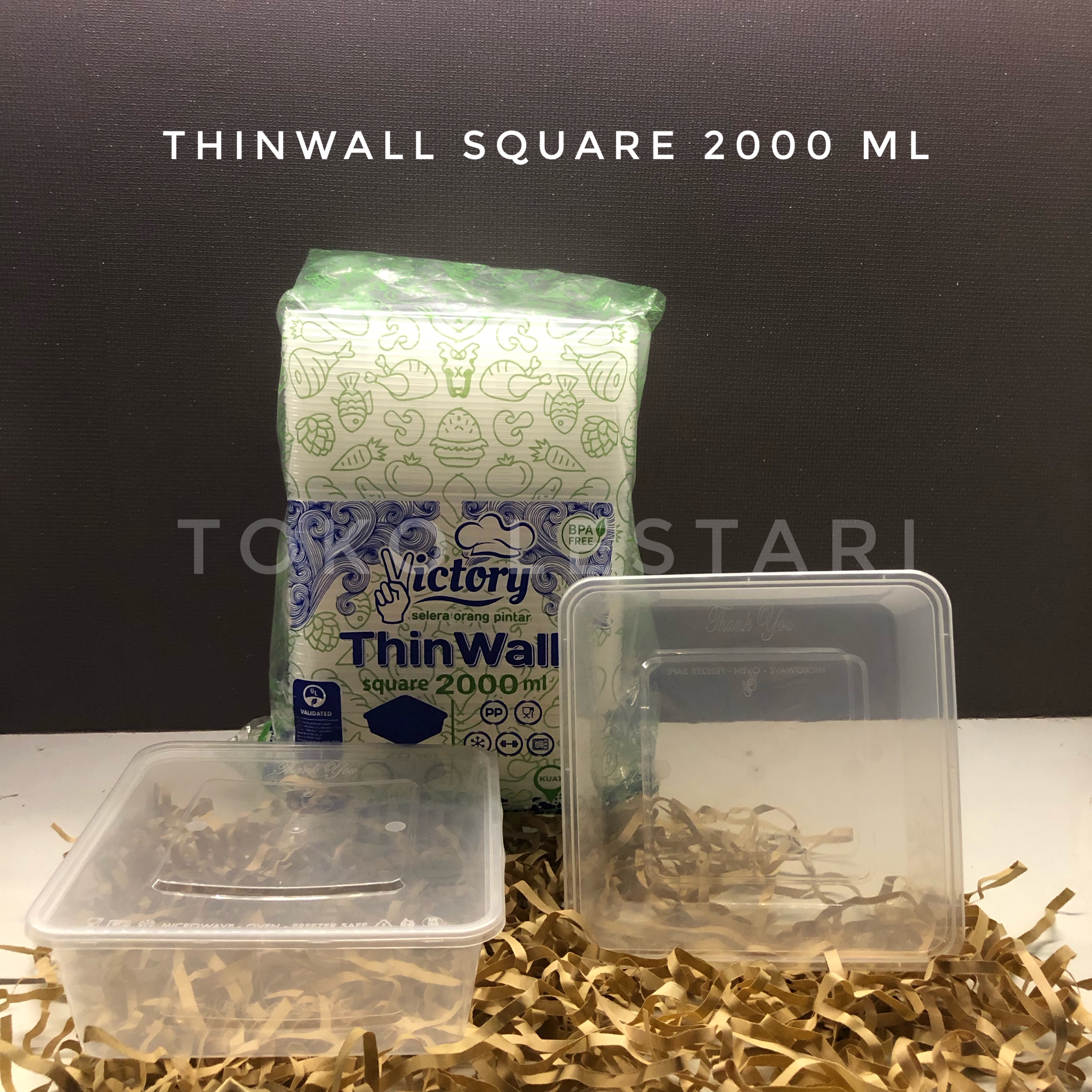 (25 Pcs) Thinwall Kotak Square 2000 ml untuk Kotak Makan Plastik Puding Dessert Kue Salad dll