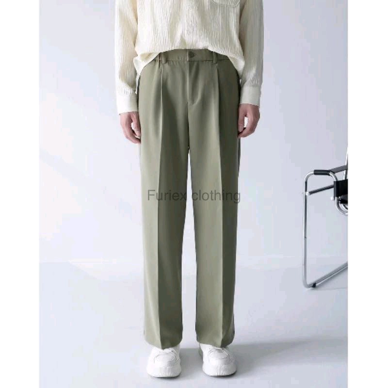 Furiex - celana panjang pria loose pants pinggang karet celana Reguler Semi Wool Blazer Formal
