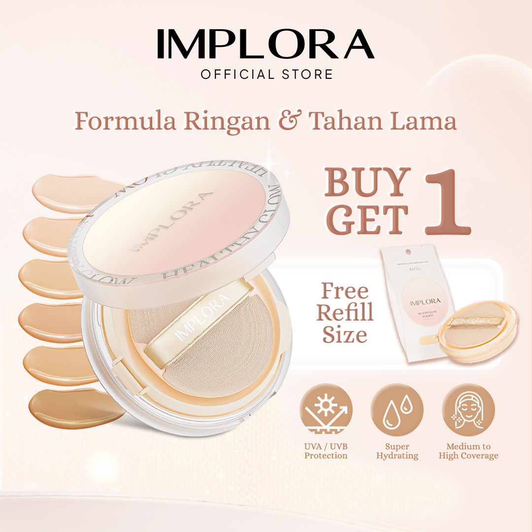 Implora Healthy Glow Cushion | Cushion Wajah Glowing Ringan Concealer Foundation