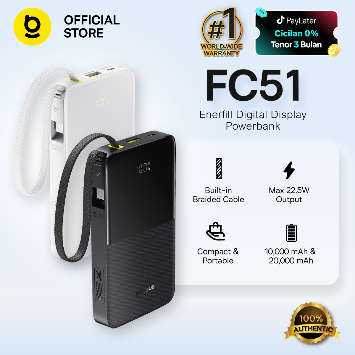 [NOW IN CCC] Baseus Power Bank EnerFill FC51 22,5W 10000mAh Bipow2 Pro Fast Charging Powerbank Type-C Powerbank CCC
