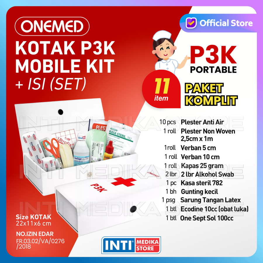 ONEMED - Kotak P3K + Isi (Set) / Kotak P3K Mobil + Isi